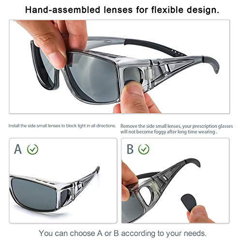 LVIOE Gafas de Sol Sobre Gafas, gafas de sol de Fitover de la prescripción Estilos unisex, Protección 100% UVA UVB Para Colocar Sobre las Gafas Normales y de Lectura (Gris/Gris)