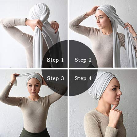 L'VOW Mujer'Suave Estiramiento Diadema Larga Envoltura de Cabeza Bufanda Corbata de turbante (Gris claro)