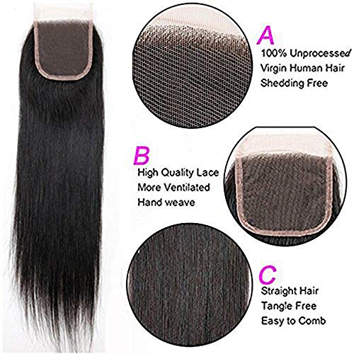 LVY tissage bresilien en lot avec closure 8A cabello lacio brasileño virgen 3 paquetes con cierre de encaje extension pelo natural humano 20 20 20+18 pulgada