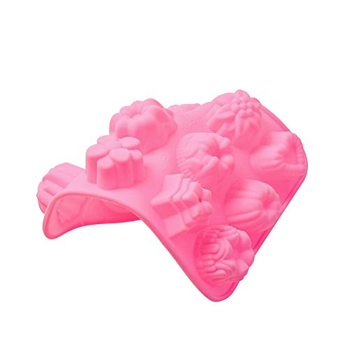 LWXCHE06 Moldes de Silicona con 12 Cavidades Molde de Pastel Moldes Decorativos de Silicona para Tartas Moldes con Forma de Flores para Jabón Chocolates Dulces Muffins Molde para Horno Rosa 2 Piezas