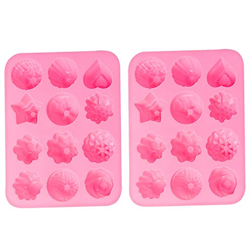 LWXCHE06 Moldes de Silicona con 12 Cavidades Molde de Pastel Moldes Decorativos de Silicona para Tartas Moldes con Forma de Flores para Jabón Chocolates Dulces Muffins Molde para Horno Rosa 2 Piezas