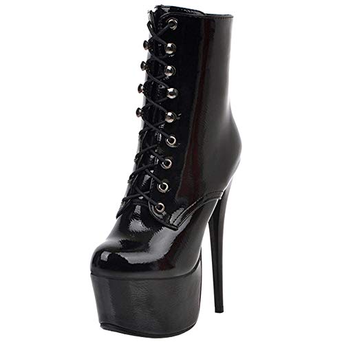 Lydee Mujer Moda Boots Ankle High Tacones de Aguja Cremallera Botas Cortas Heels Plataforma Performance Shoes Black Talla 40