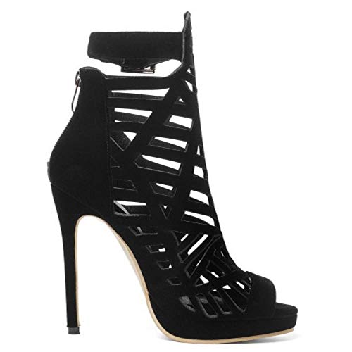 Lydee Mujer Moda Peep Toe Gladiator Sandalias Tacones de Aguja Bootie Zapatos de Verano Plataforma Noche Footwear Black Tamaño 34