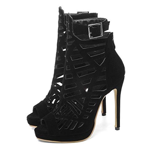 Lydee Mujer Moda Peep Toe Gladiator Sandalias Tacones de Aguja Bootie Zapatos de Verano Plataforma Noche Footwear Black Tamaño 34