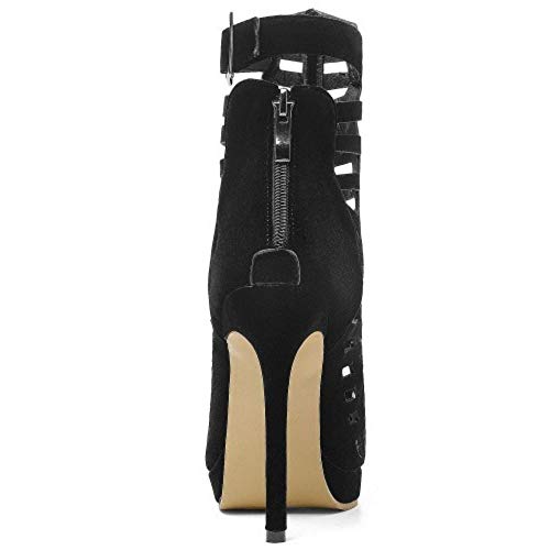 Lydee Mujer Moda Peep Toe Gladiator Sandalias Tacones de Aguja Bootie Zapatos de Verano Plataforma Noche Footwear Black Tamaño 47