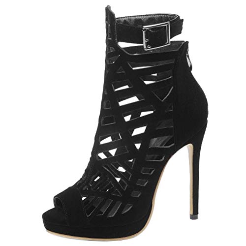 Lydee Mujer Moda Peep Toe Gladiator Sandalias Tacones de Aguja Bootie Zapatos de Verano Plataforma Noche Footwear Black Tamaño 47
