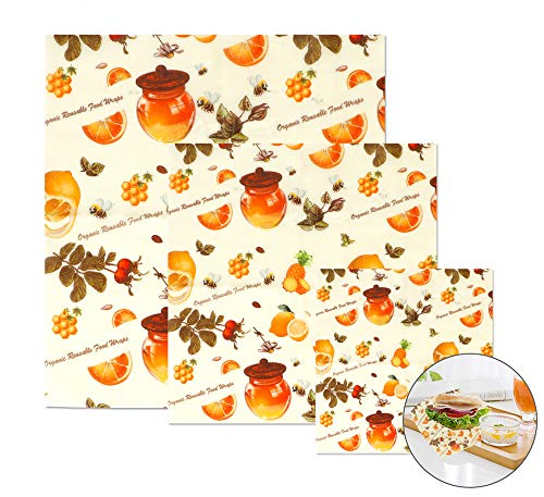 Lyeiaa Envoltorio Reutilizable para Alimentos, 3 Unidades, de Cera de Abeja con Ingredientes Naturales, Respetuoso con el Medio Ambiente