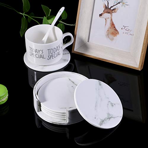 LyGuy Posavasos de té, 6 Piezas, Juego de manteles Individuales Redondos de Piel de mármol para Bebidas, 2 Unidades