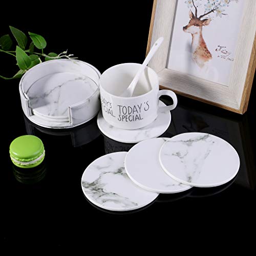 LyGuy Posavasos de té, 6 Piezas, Juego de manteles Individuales Redondos de Piel de mármol para Bebidas, 2 Unidades
