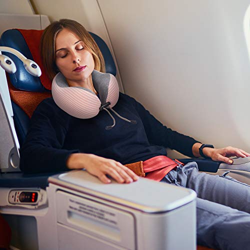 Lyn's Almohada Cuello, Almohada Viaje Espuma Memoria, Funda de algodón Puro Transpirable, Kit de Viaje de avión con máscara para los Ojos, Tapones para los oídos y Bolsa de Almacenamiento (Rosado)
