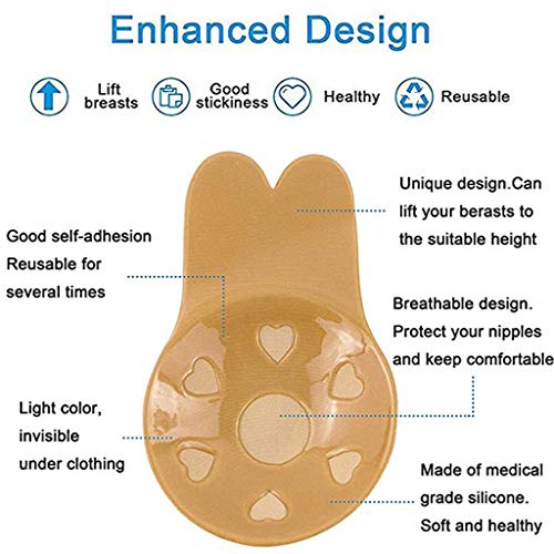 LYworld Sujetador Invisible Coneja para Mujer Push Up Sujetador Sin Tirantes Adhesivo Silicona Sujetador Impermeable Respirable Reutilizable Cómodo (Beige)