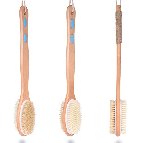 LYXMY epillo Ducha olgante Pared Madera Limpieza la Espalda Piel Exfoliante Húmeda o Seca Antideslizante Depurador casero Exfoliante Suave Baño Doble Cara Largo Masaje Corporal
