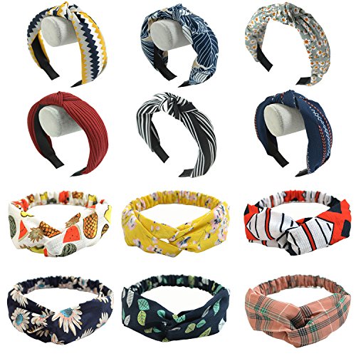 LZYMSZ 12 Paquetes Mujeres Diademas Para el Cabello Diadema de Alambre Estampado Floral Tocado Torcido Nudo Banda Para El Cabello Envolturas Para La Cabeza De Yoga Deportes Turbante El¨¢sti (Adult-12)