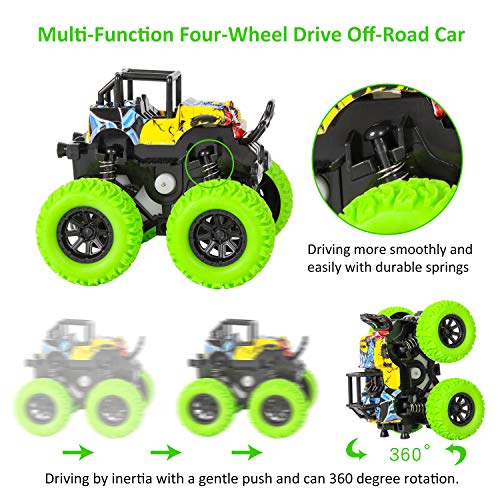 m zimoon Camión Monster Inercia, Camion Monster Truck Juguetes Vehículos Fricción Rotación de 360 Grados Tire hacia Atrás Coches para Niños de 3 a 12 Años Niñas Niños(Azul + Verde, 2pcs )