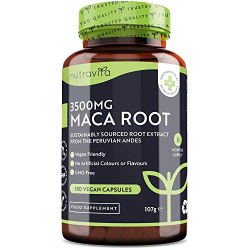 Maca Negra Andina Capsulas 3500 mg - 180 Cápsulas Veganas con Maca negra de Alta Potencia - Suministro para 6 Meses - Producto elaborado en el Reino Unido por Nutravita