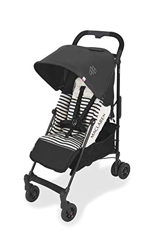 Maclaren Quest arc Silla de paseo - ligero, manillar unido, para recién nacidos hasta los 25kg, Asiento multiposición, suspensión en las 4 ruedas, Negro/Blanco Raya