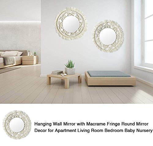 Macrames de espejo de pared, hecho a mano, macramé Outsky colgando con flecos redondos decorativos para apartamentos, sala de estar, dormitorio, cuarto de bebé, decoración del hogar