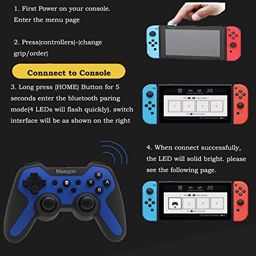 Maegoo Mando para Nintendo Switch y Switch Lite, Bluetooth Inalámbrico Controlador Nintendo Switch Pro Mando Controller Gamepad Joypad con Función Gyro Axis/Dual Shock y Turbo