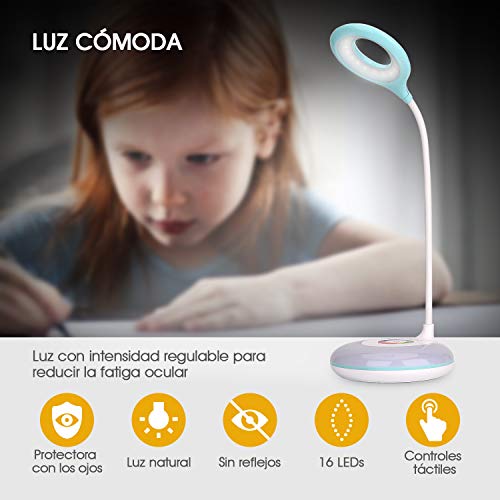 Mafiti Lámpara de escritorio LED con base RGB multicolor, Lámpara de mesa que protege la vista con 3 Niveles de Brillo,control táctil, cuello de cisne ajustable.