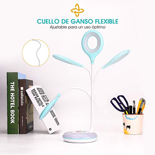 Mafiti Lámpara de escritorio LED con base RGB multicolor, Lámpara de mesa que protege la vista con 3 Niveles de Brillo,control táctil, cuello de cisne ajustable.