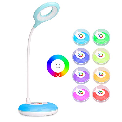 Mafiti Lámpara de escritorio LED con base RGB multicolor, Lámpara de mesa que protege la vista con 3 Niveles de Brillo,control táctil, cuello de cisne ajustable.