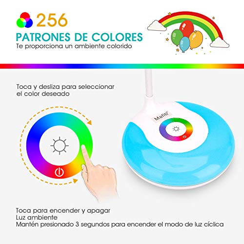 Mafiti Lámpara de escritorio LED con base RGB multicolor, Lámpara de mesa que protege la vista con 3 Niveles de Brillo,control táctil, cuello de cisne ajustable.