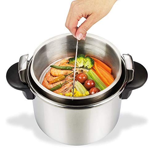 MAGEFESA STAR Olla a presión rápida. Pack exclusivo Olla+Cestillo+Libro de recetas. Fácil uso, acero inoxidable 18/10, apta para todo tipo de cocinas, incluido inducción, 3 sistemas de seguridad. (8L)