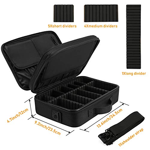 Magicfly Neceser para Maquillaje con Separadores Ajustables, Maletín de Maquillaje de 3 Capas, Bolsa Organizadora de Maquillaje Cosméticos Portátil, 34,5x23,5x12cm, Negro