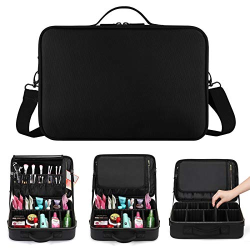 Magicfly Neceser para Maquillaje con Separadores Ajustables, Maletín de Maquillaje de 3 Capas, Bolsa Organizadora de Maquillaje Cosméticos Portátil, 34,5x23,5x12cm, Negro