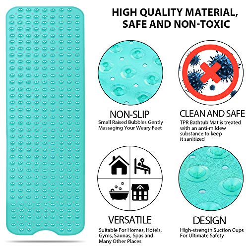 Magicfun Alfombrilla de Baño, Extralargo Alfombra para Bañera Antideslizante con 200 Potentes Ventosas, Antibacterial,Resistente al Moho, Lavable a Máquina, para Niños Ancianos 100 * 40cm