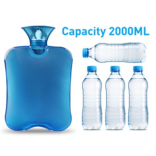 Magicfun Bolsa de Agua Caliente, Botella De Agua De Gran Capacidad 2L Goma Natural Días Frios (Gris + Rojo)