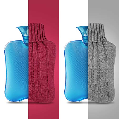 Magicfun Bolsa de Agua Caliente, Botella De Agua De Gran Capacidad 2L Goma Natural Días Frios (Gris + Rojo)