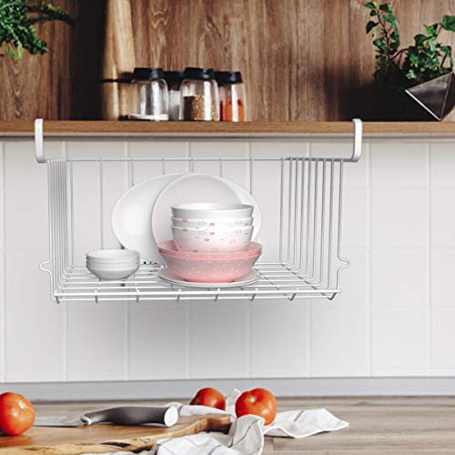 Magicfun Cesta Colgante de Almacenaje Metal, 2 PCS Estante Colgante Bajo Balda, Organizador Cestas de Cocina Almacenamiento para Armario Oficina Baño, 36 x 26 x 16 cm, Blanco