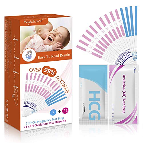 Magichome 21 Tests de Ovulación 25 Miu/Ml, Tiras De Prueba De Ovulación(Lh), y 7 Extremadamente Temprano Tests de Embarazo HCG 25 mIU/ml Sensible y Preciso Resultados