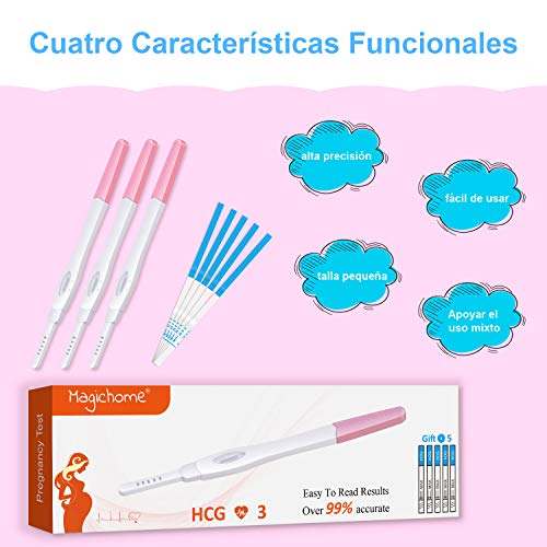 Magichome 3+5 Test de Embarazo HCG, 3 Palillos de La Prueba del Embarazo y 5 Tiras Pruebas de Embarazo alta Sensibilidad 25 mIU/ml