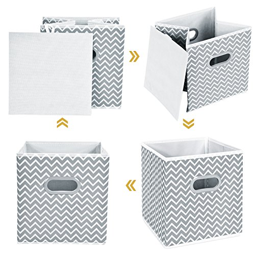 MaidMAX Cubos de Almacenaje, Cajas Plegables de Tela con Doble Mango de Plástico, para Casa, Oficina, Zigzag Gris/Blanco, 6 pcs, 26,6 x 26,6 x 27,9 cm