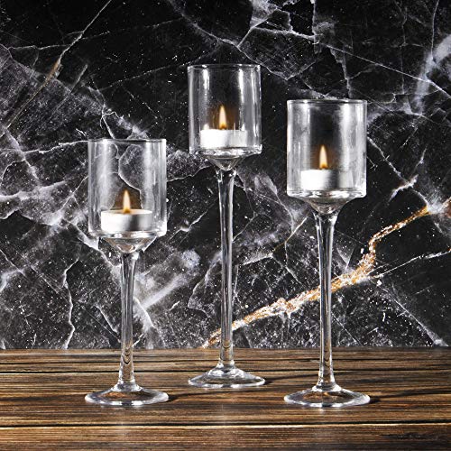Maison & White | Juego de 3 portavelas | Diseño elegante alto de vidrio fino |