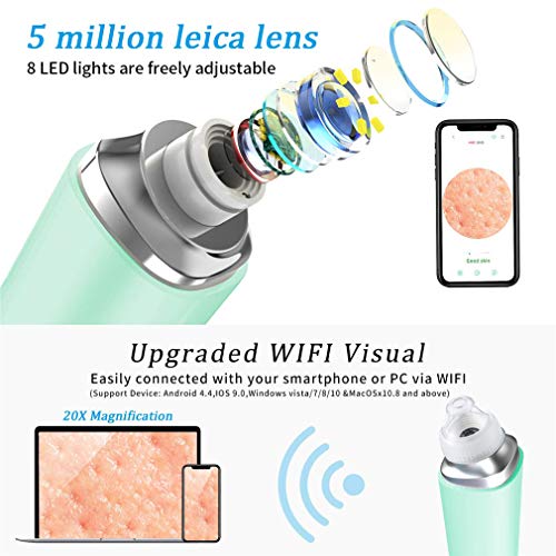 MAIZHAN Aspiradora para Eliminar Espinillas Kit de Limpieza Visual Eléctrica de Poros Faciales con 6 Sondas Reemplazables Cámara Incorporada y WiFi Pantalla de Piel en Tiempo Real Recargable por USB