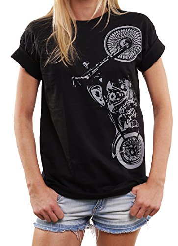 MAKAYA Oversize Top Manga Corta Estampada - Sons of Anarchy - Camiseta Moto Rockera Mujer Negro M