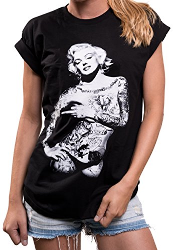 MAKAYA Oversize Top Manga Corta Talla Grande - Marilyn Monroe - Camiseta Tattoo Mujer Negro XL