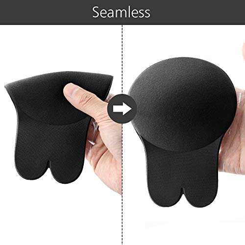 Makone Levantamiento De Senos Cubierta Sujetador De Silicona Pasties Levantamiento De Senos Sujetador Adhesivo Invisible Reutilizable Cubierta De Pezón Transpirable para Damas Niñas (Black-XL)