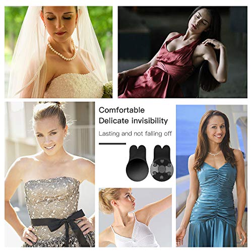 Makone Levantamiento De Senos Cubierta Sujetador De Silicona Pasties Levantamiento De Senos Sujetador Adhesivo Invisible Reutilizable Cubierta De Pezón Transpirable para Damas Niñas (Black-XL)