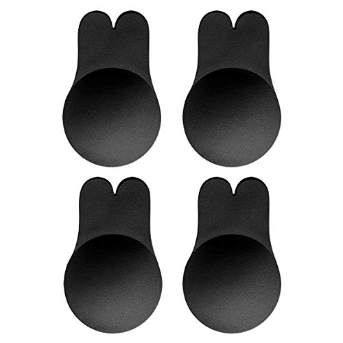 Makone Levantamiento De Senos Cubierta Sujetador De Silicona Pasties Levantamiento De Senos Sujetador Adhesivo Invisible Reutilizable Cubierta De Pezón Transpirable para Damas Niñas (Black-XL)