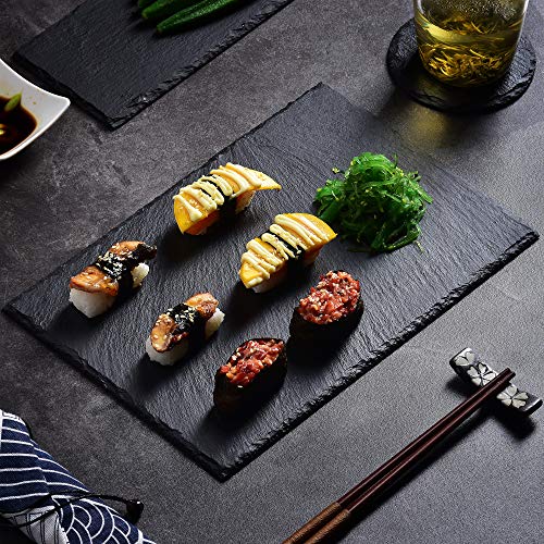 MALACASA, Serie Nature.Slate. Placa de Pizarra, 8 Piezas, 4X Pizarra Natural Piedra Rectángulo Tablero de Comidas, para Queso de la Cena 4X Posavasos Bebidas Alfombrillas de Café