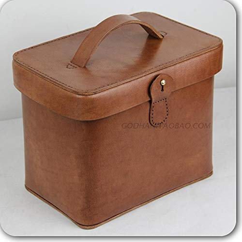 Maleta Vintage, Gran Capacidad, Diseño De Mango, Hecho A Mano. Cosméticos, Joyas, Almacenamiento De Identificación Familiar Piel Genuina, 2 Colores GGYMEI (Color : Brass, Size : 23x15x17.5cm)