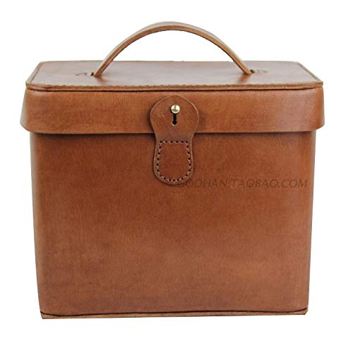 Maleta Vintage, Gran Capacidad, Diseño De Mango, Hecho A Mano. Cosméticos, Joyas, Almacenamiento De Identificación Familiar Piel Genuina, 2 Colores GGYMEI (Color : Brass, Size : 23x15x17.5cm)