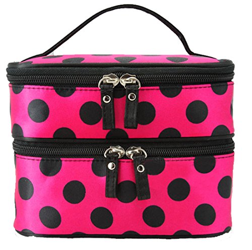 Maletín de maquillaje, de dos pisos, con diseño de lunares, moderno