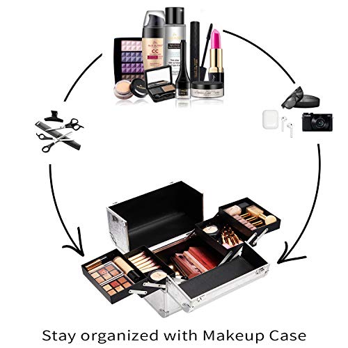 Maletín para Maquillaje Profesional Plateado Estuche Cosmético Caja de Maquillaje Joyero Organizador Regalos para Mujer
