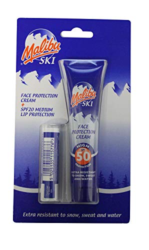 Malibu Ski - Crema de protección solar (factor 50, 40 ml, incluye bálsamo labial del 20)