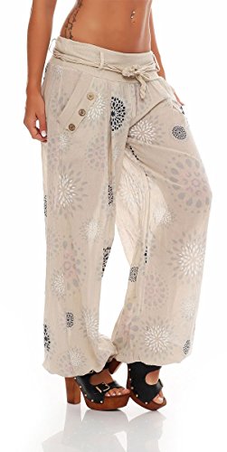 Malito Harem Pantalón con Veraniego Print Boyfriend Aladin Bombacho Sudadera Baggy Yoga 3481 Mujer Talla Única (Beige)